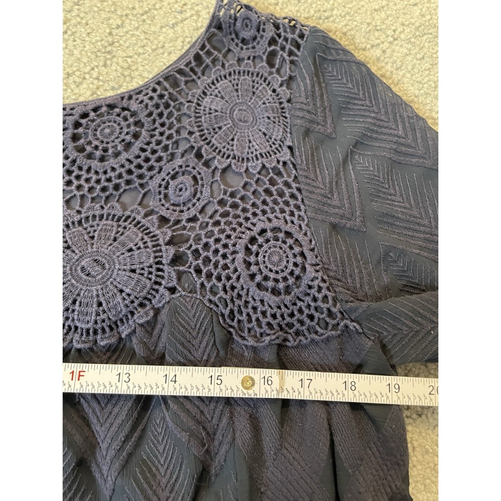 Anthropologie Holding Horses Mini Dress L Textured Floral Embroidery Blue Boho - Picture 9 of 15